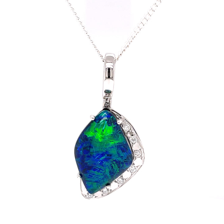 Custom Made 9ct White Gold Opal & Diamond Enhancer