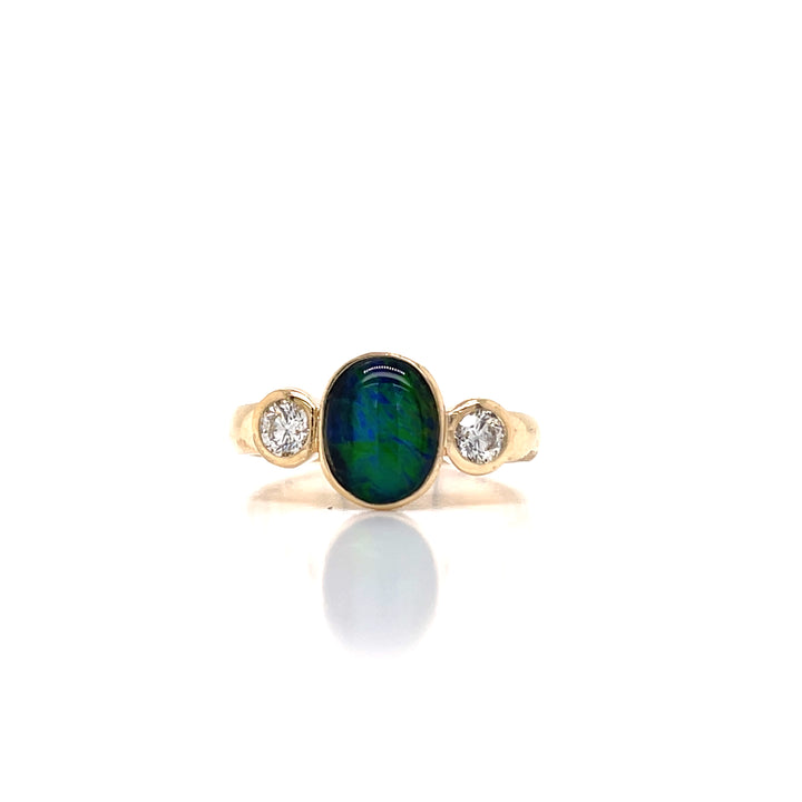 Custom Made 18ct Yellow Gold Opal & Diamond Ring