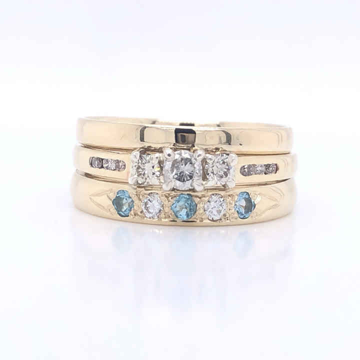Restored 9ct Yellow Gold Blue Topaz & Diamond Wedding Set