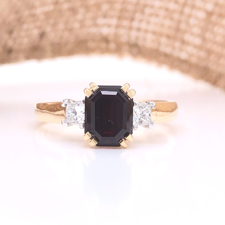 Custom Made 9ct Yellow Gold Garnet & Diamond Ring