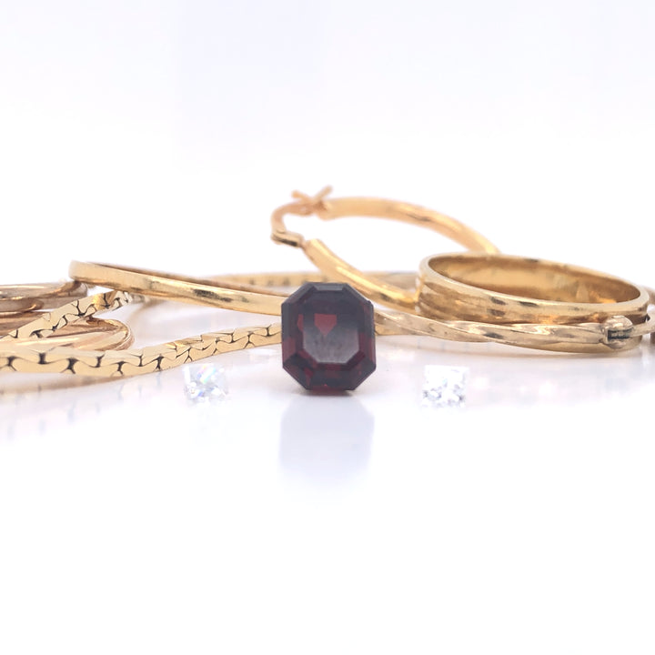 Custom Made 9ct Yellow Gold Garnet & Diamond Ring