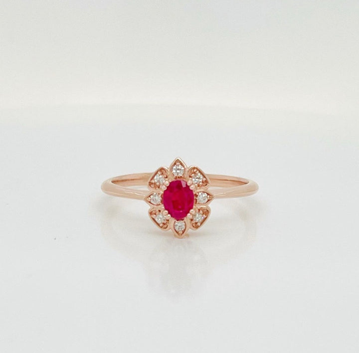 Custom Made 9ct Rose Gold Ruby & Diamond Ring With Hidden "A"