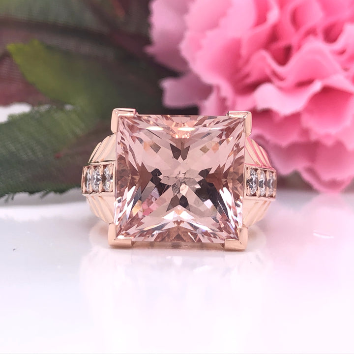 Custom Made 9ct Rose Gold Morganite & Diamond Ring