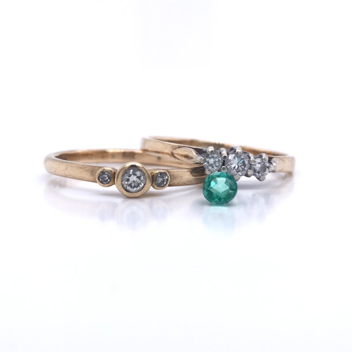 Custom Made 9ct White & Rose Gold Emerald, Amethyst & Diamond Ring