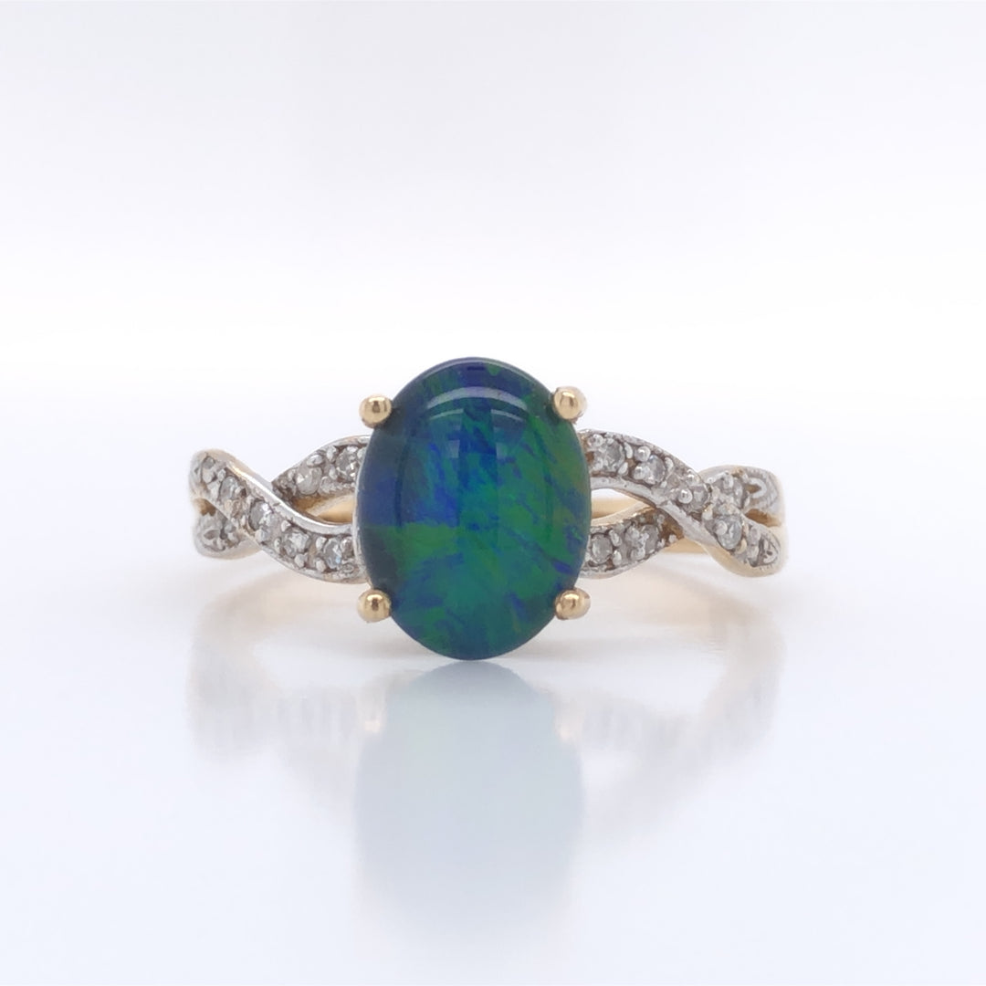 Custom Made 18ct Yellow Gold Opal & Diamond Ring