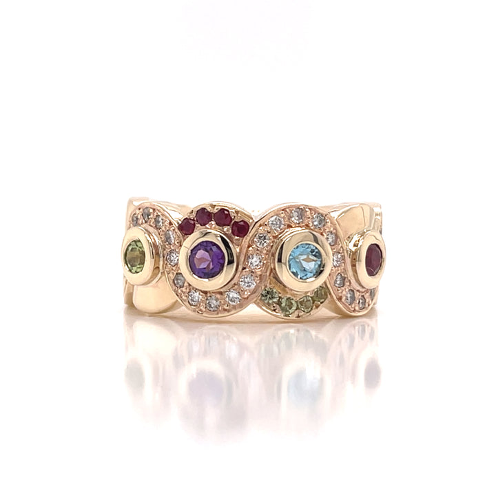 Custom Made 9ct Yellow Gold Multi Coloured Ring