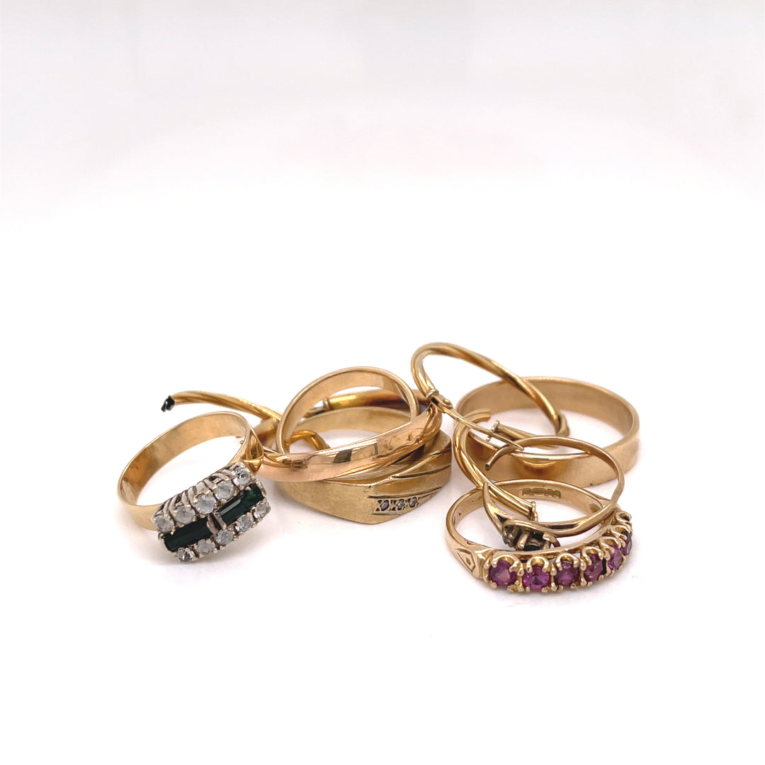 Custom Made 9ct Yellow Gold Red & White Stone Flower Ring