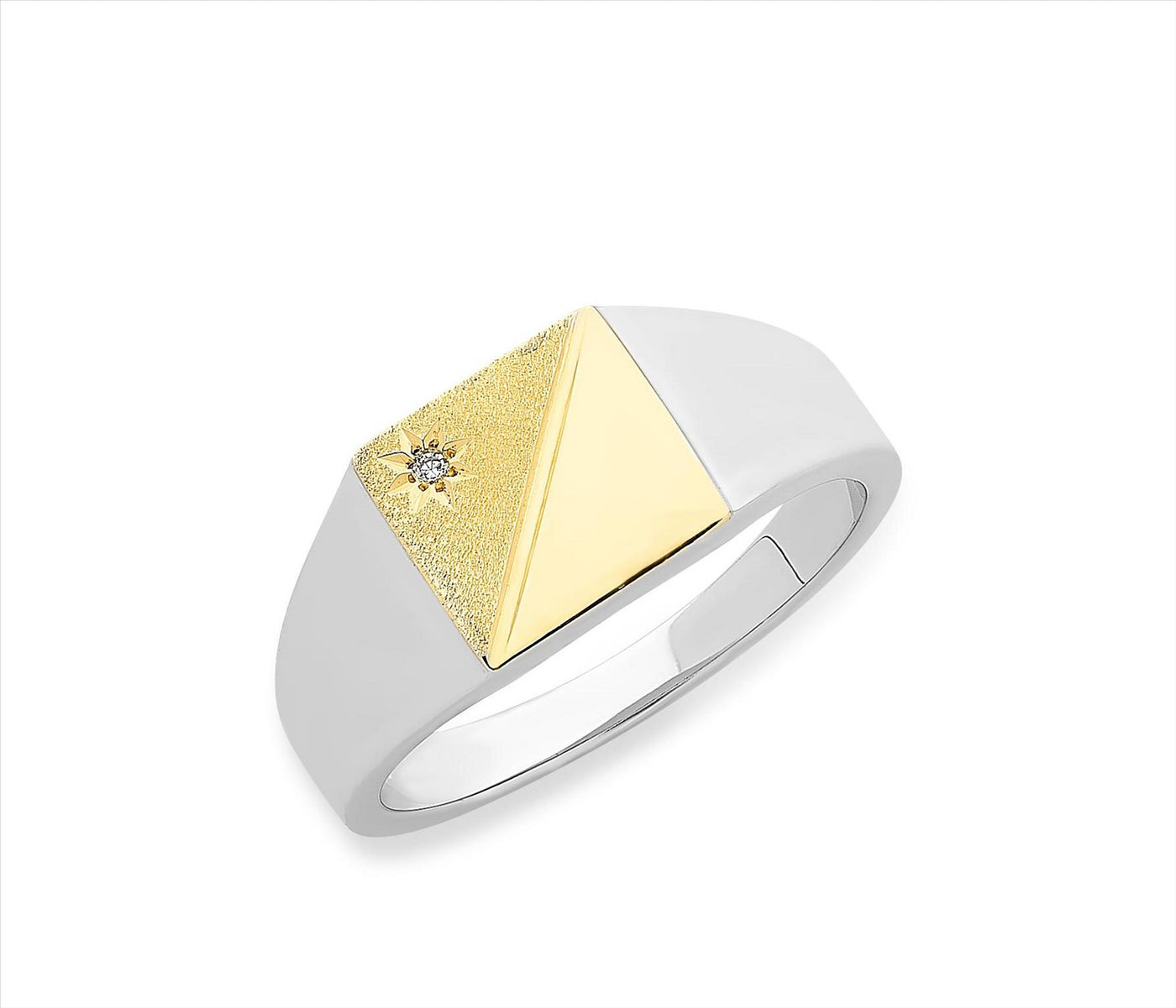 9ct Yellow Gold & Sterling Silver Diamond Signet Ring