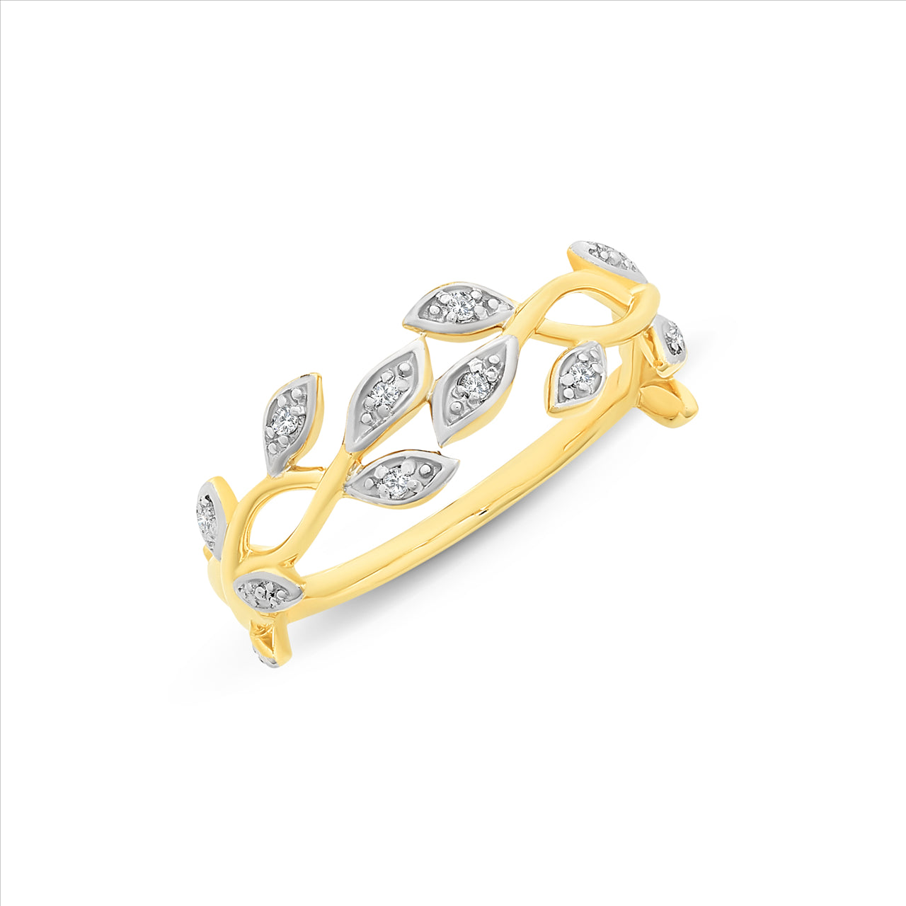 9ct Yellow Gold Diamond Leaf Ring
