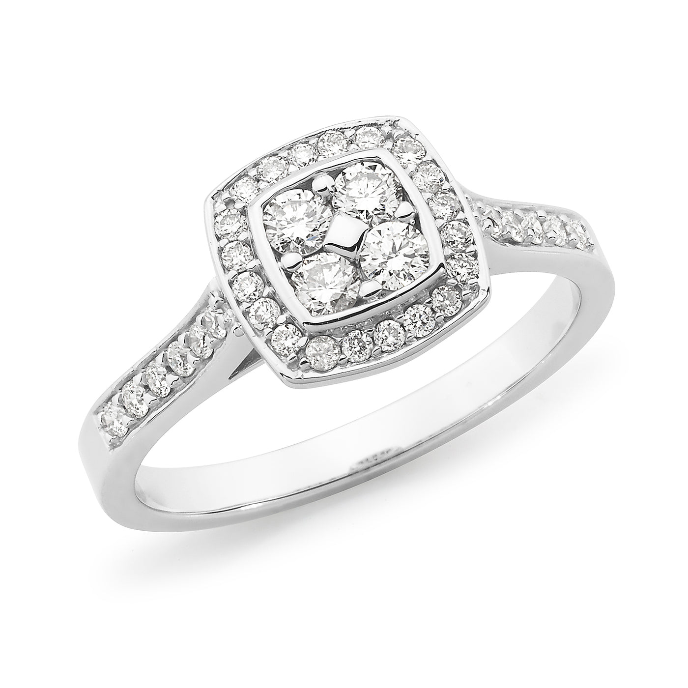9ct White Gold Cushion Shaped Diamond Cluster Engagement Ring