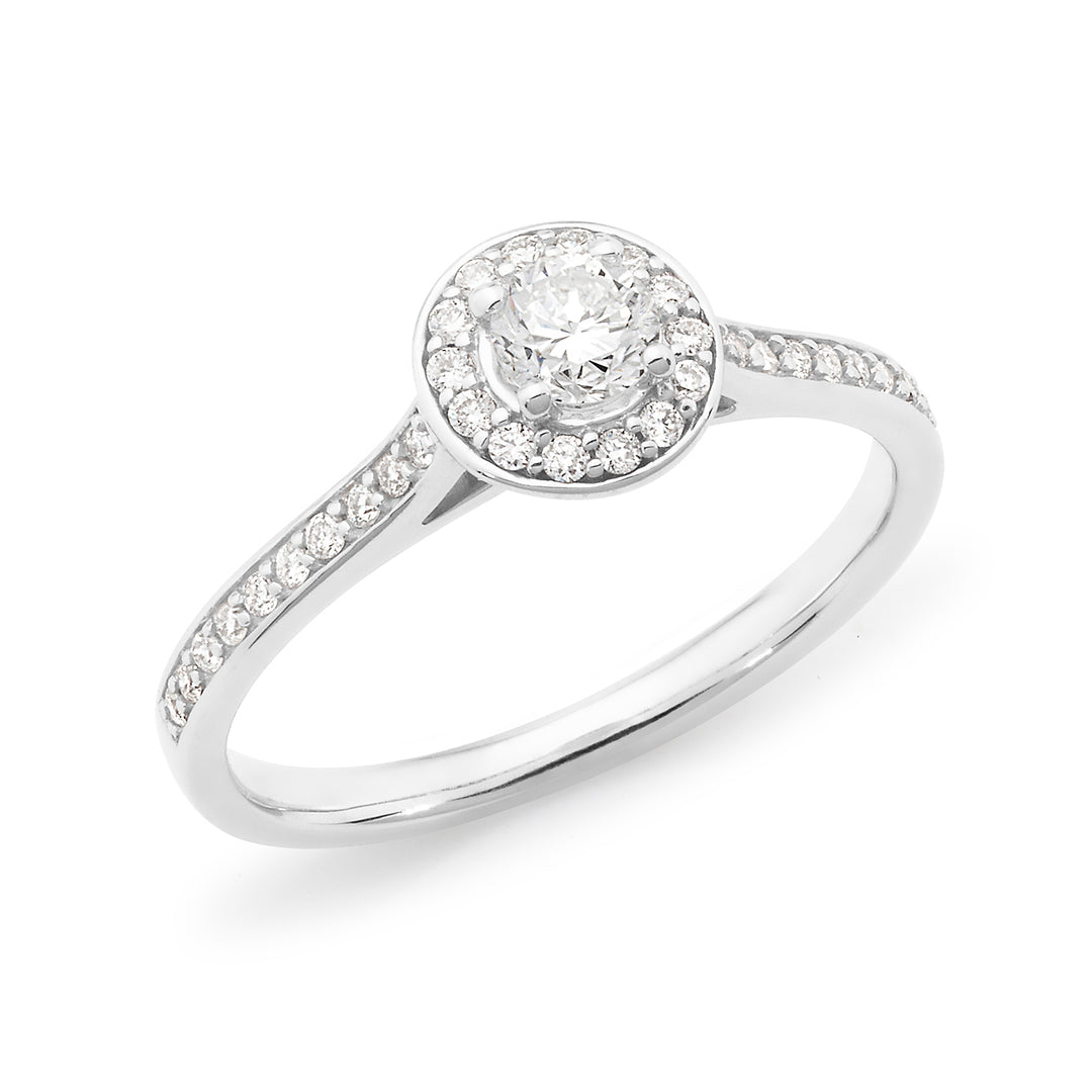 9ct White Gold Diamond Halo Engagement Ring