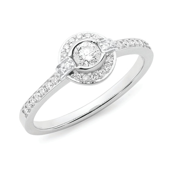 9ct White Gold Halo Diamond Engagement Ring