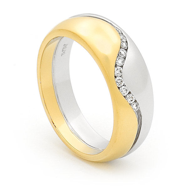 9ct Yellow & White Gold Diamond Gents Ring