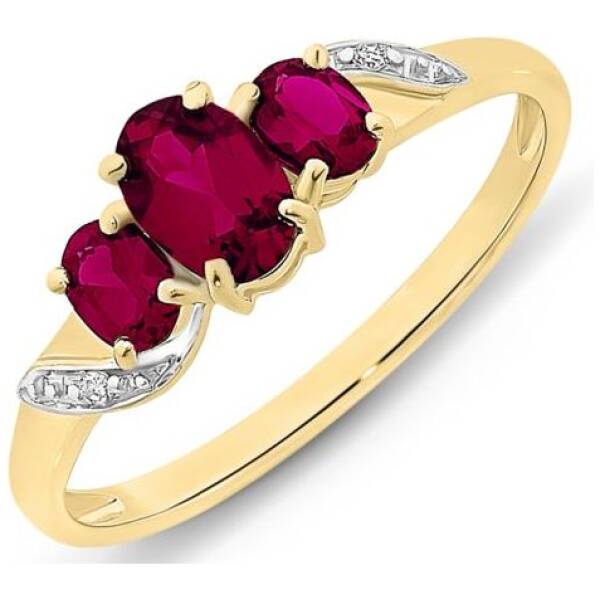 9ct Yellow Gold Created Ruby & Diamond Ring