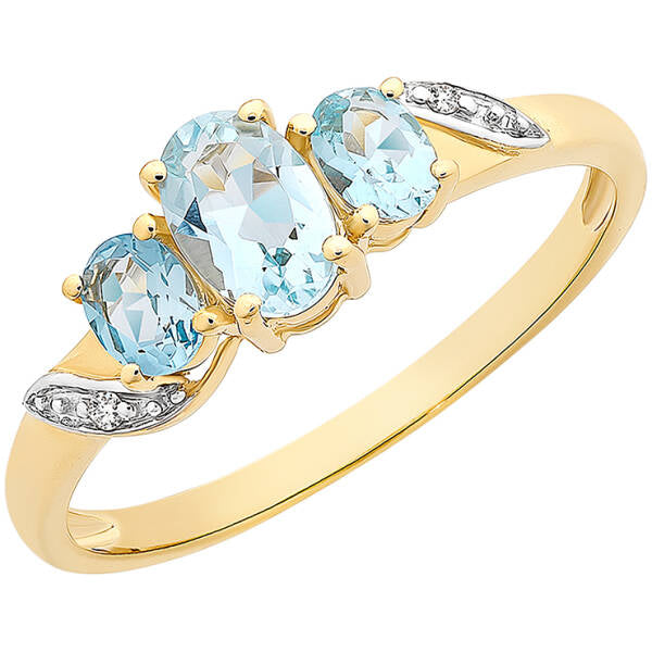 9ct Yellow Gold Aquamarine & Diamond Ring