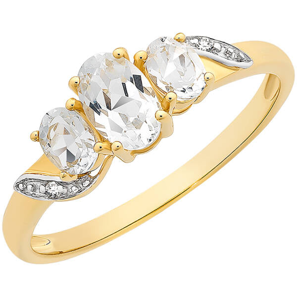9ct Yellow Gold White Topaz & Diamond Ring