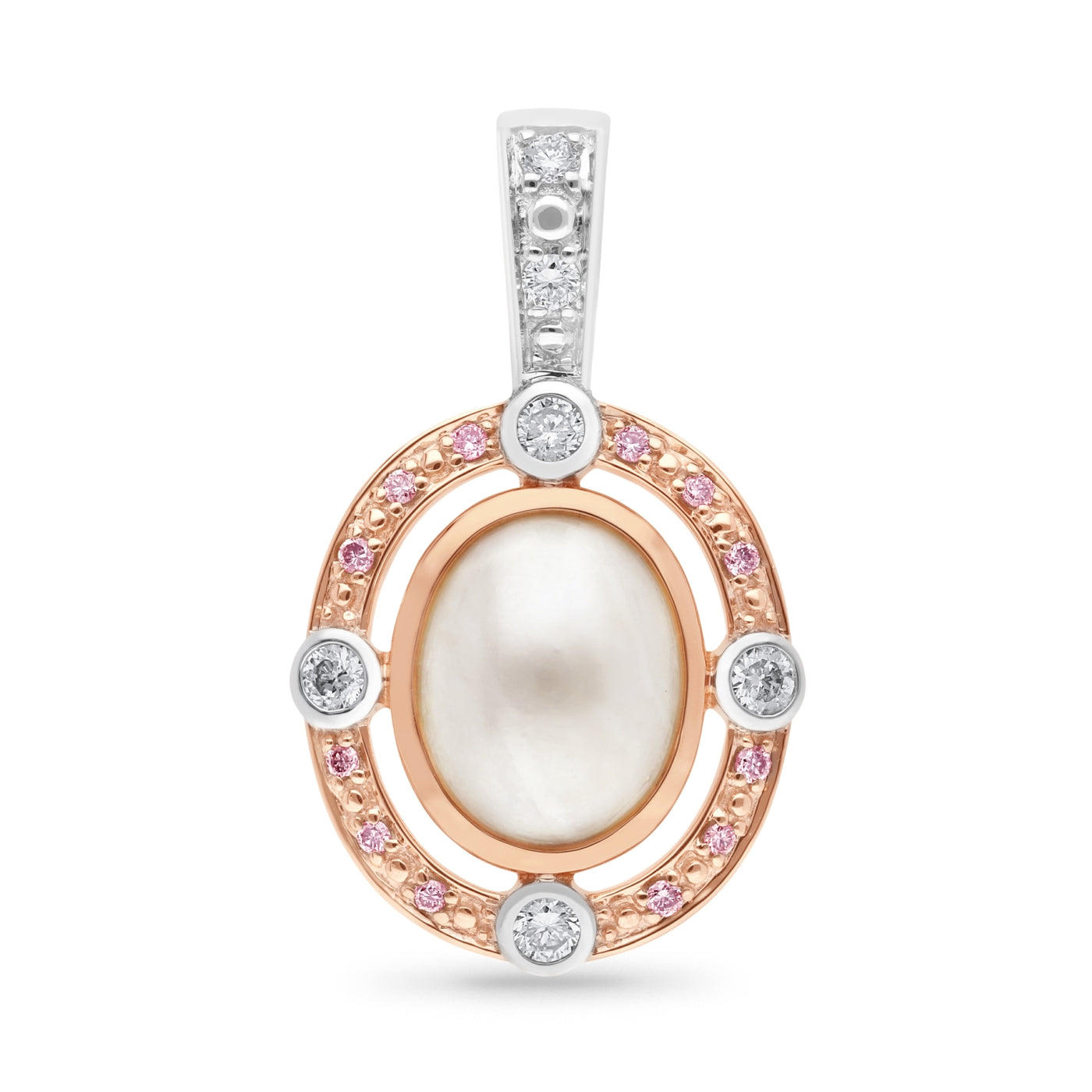 Pink Caviar 9ct White & Rose Gold Argyle Pink Diamond & Pearl Enhancer Pendant