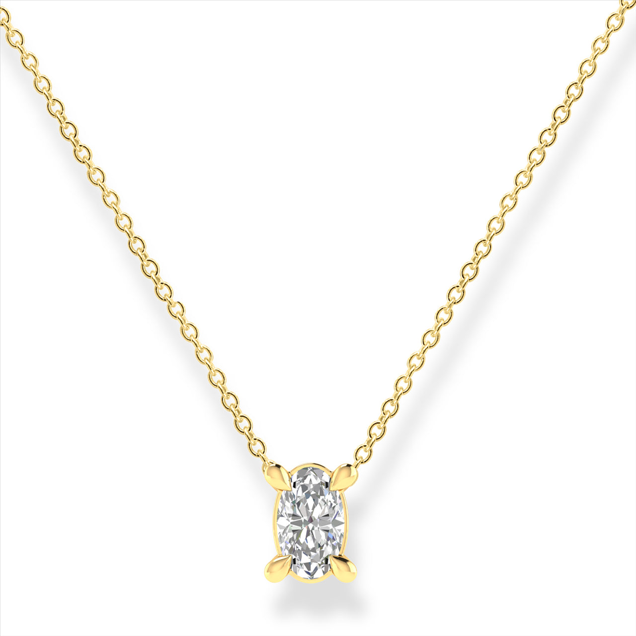9ct Yellow Gold Oval Solitaire Diamond Necklace