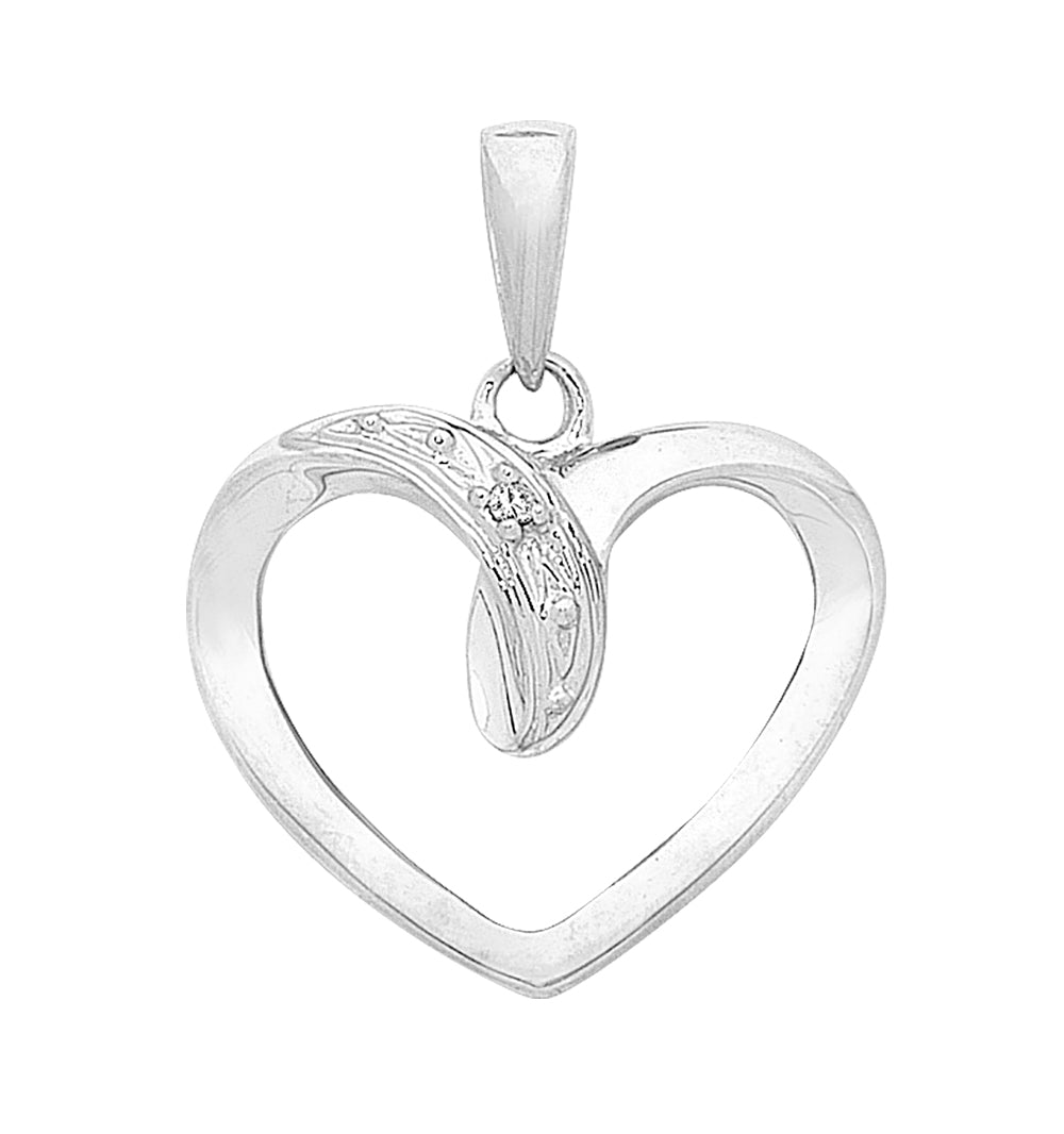 9ct White Gold Diamond Heart Pendant