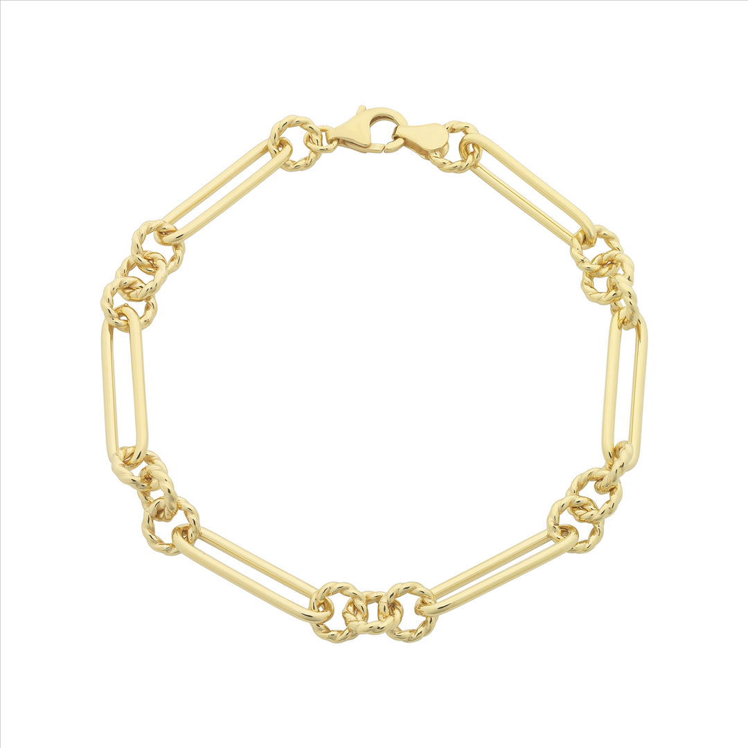 9ct Yellow Gold Silver Filled Paperclip & Circle Link Bracelet