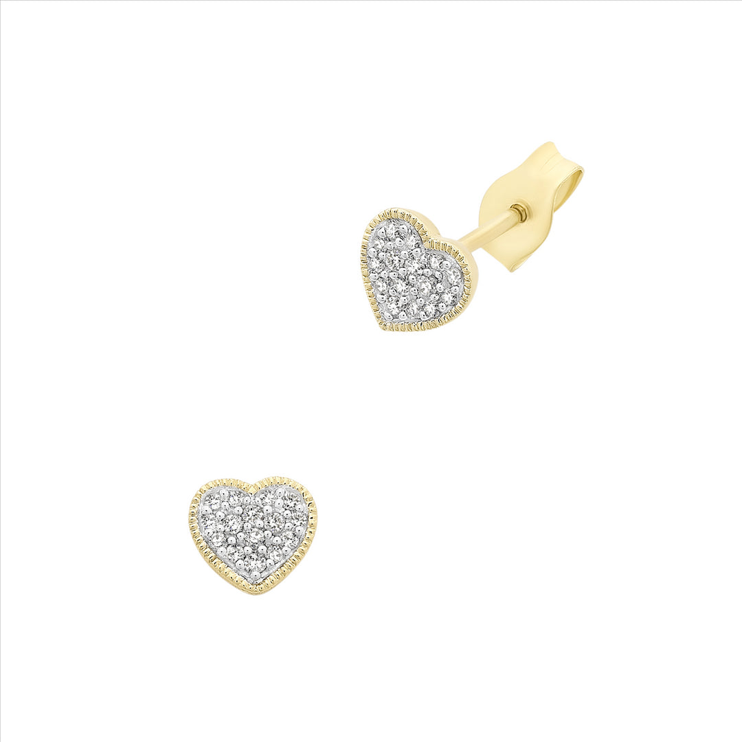 9ct Yellow Gold Diamond Heart Stud Earrings