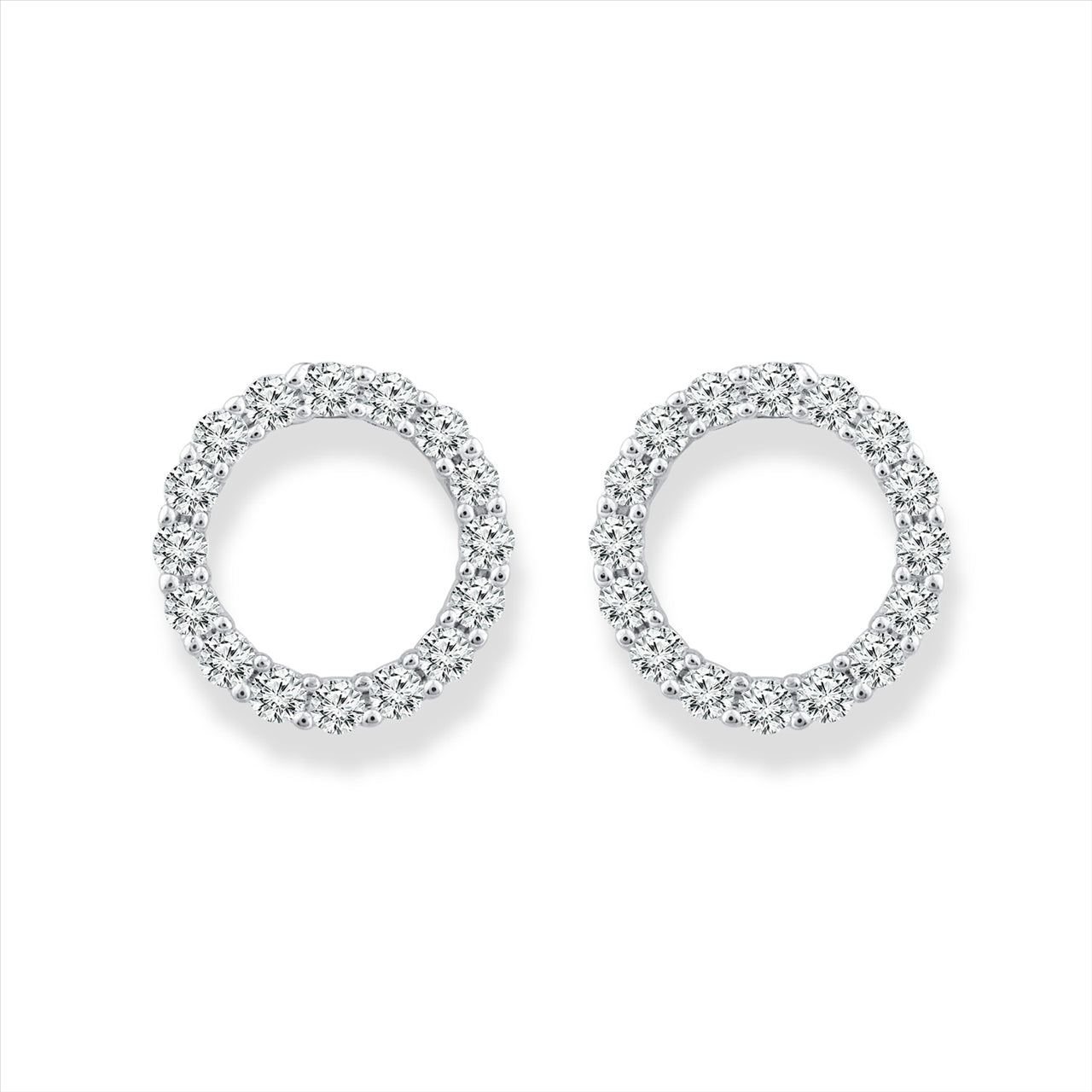 9ct White Gold Open Cirlce Diamond Stud Earrings