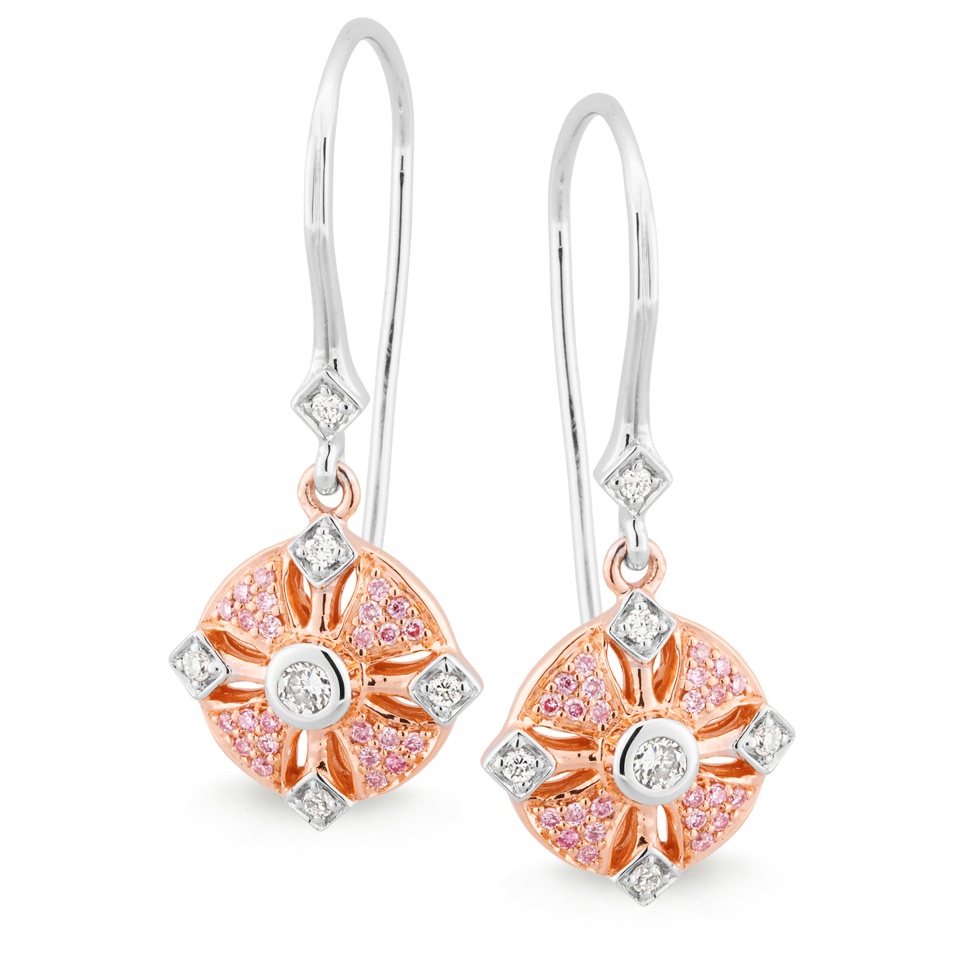 Pink Caviar 9ct White & Rose Gold Argyle Pink Diamond Drop Earrings