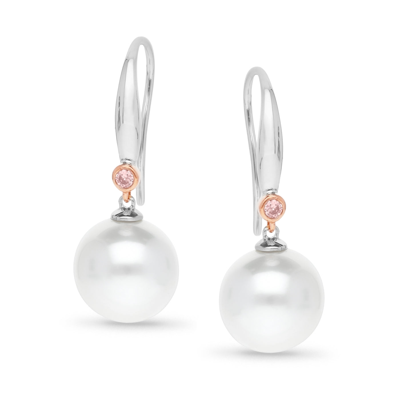 Pink Caviar 9ct White & Rose Gold Argyle Pink Diamond & Pearl Shepherd Hook Earrings