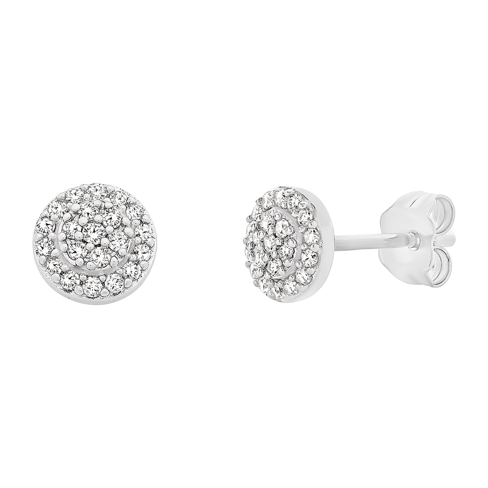 9ct White Gold Diamond Cluster Stud Earrings