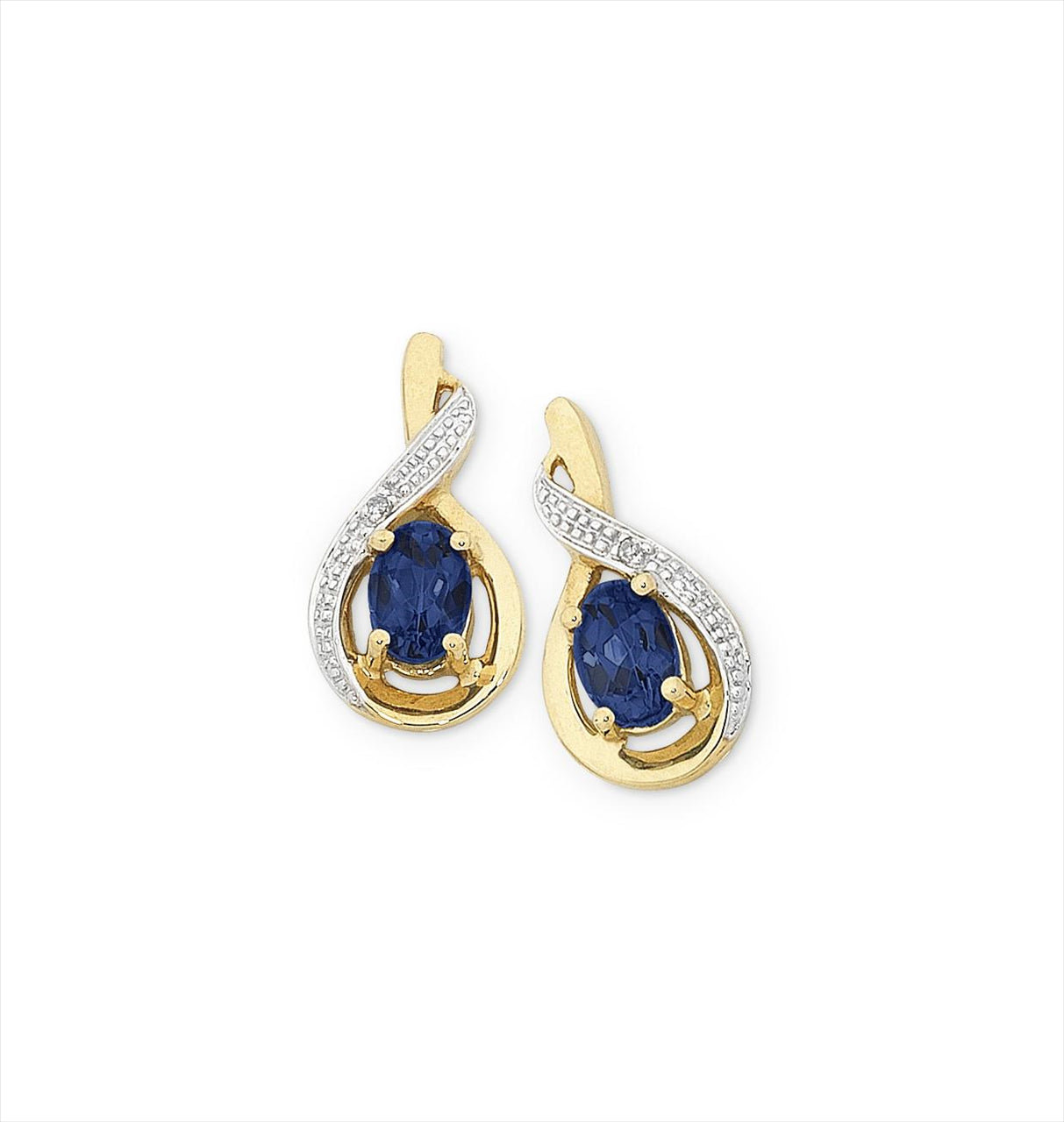 9ct Yellow Gold Created Sapphire & Diamond Twist Stud Earrings
