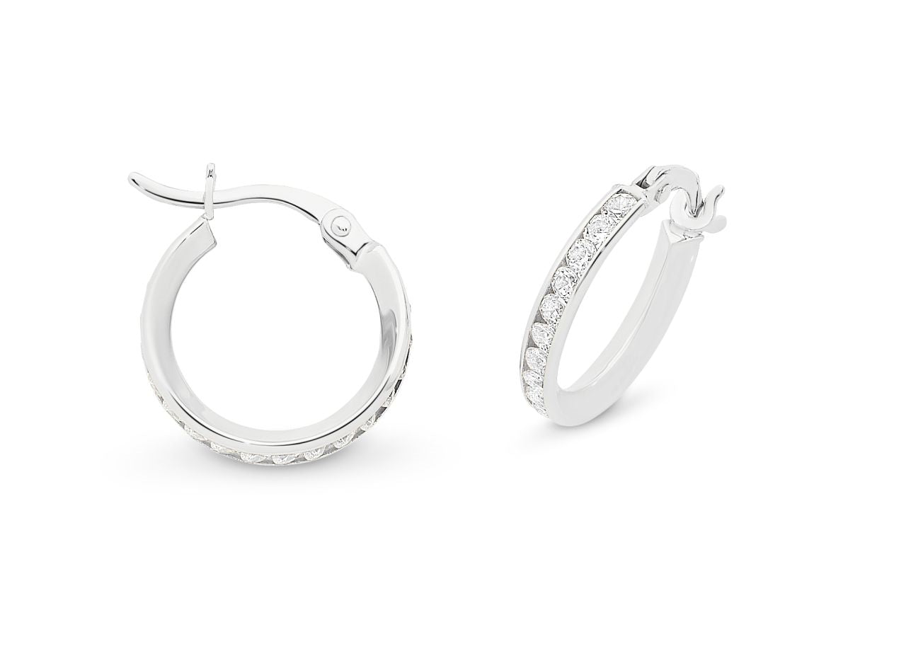 9ct White Gold Cubic Zirconia Hoops