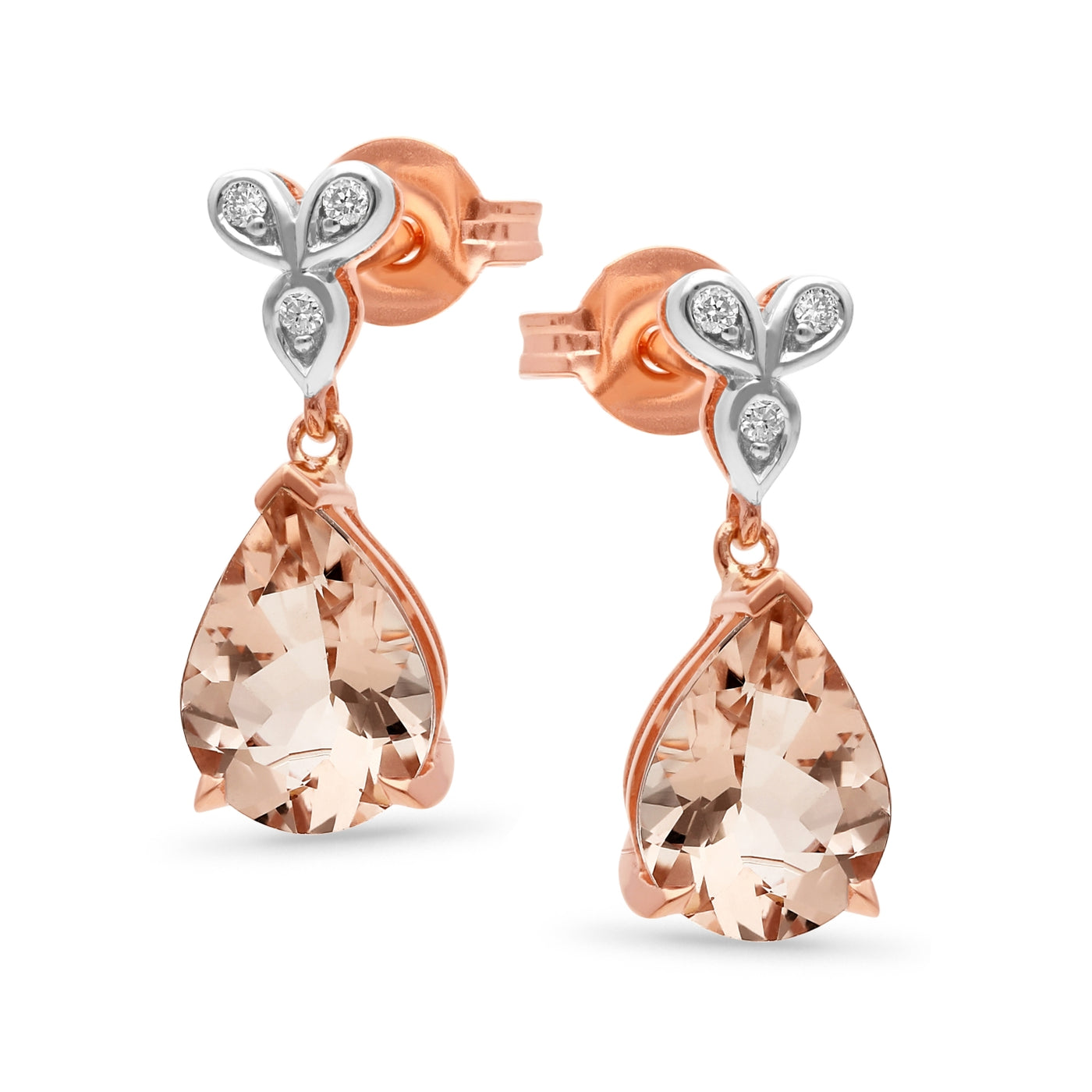 9ct Rose Gold Morganite & Diamond Stud Drop Earrings