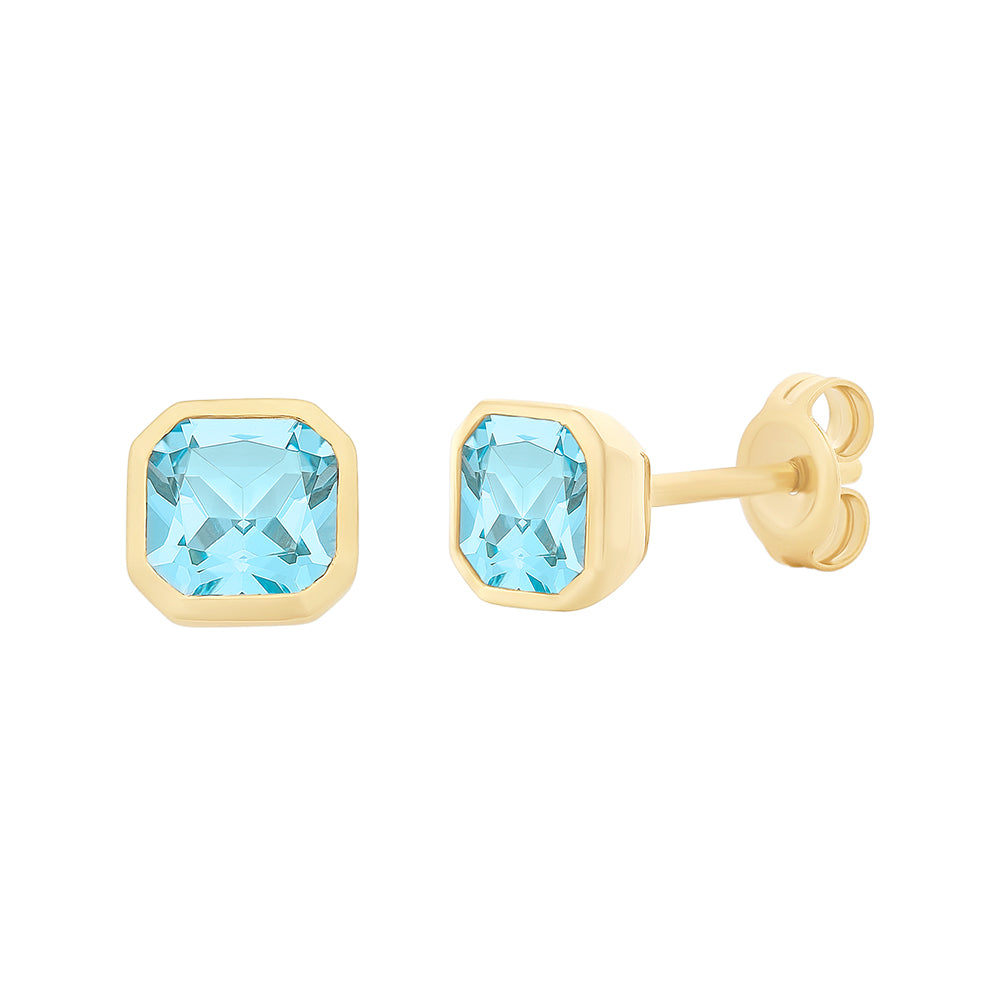 9ct Yellow Gold Blue Topaz Stud Earrings