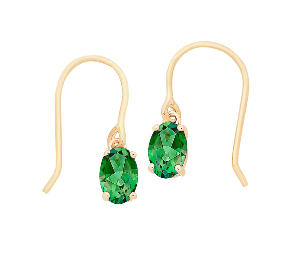 9ct Yellow Gold Created Emerald Shepherd Hook Earrings
