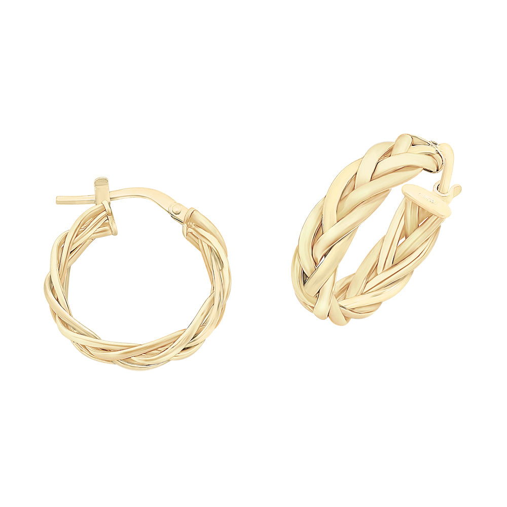 9ct Yellow Gold Silver Filled Plaited Hoops
