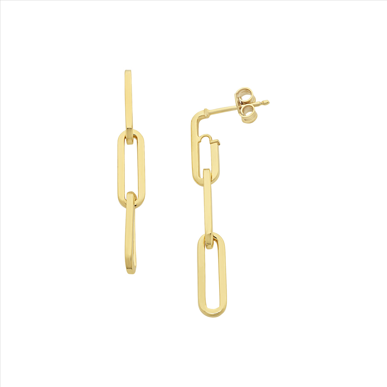 9ct Yellow Gold Silver Filled Paperclip Link Drop Stud Earrings