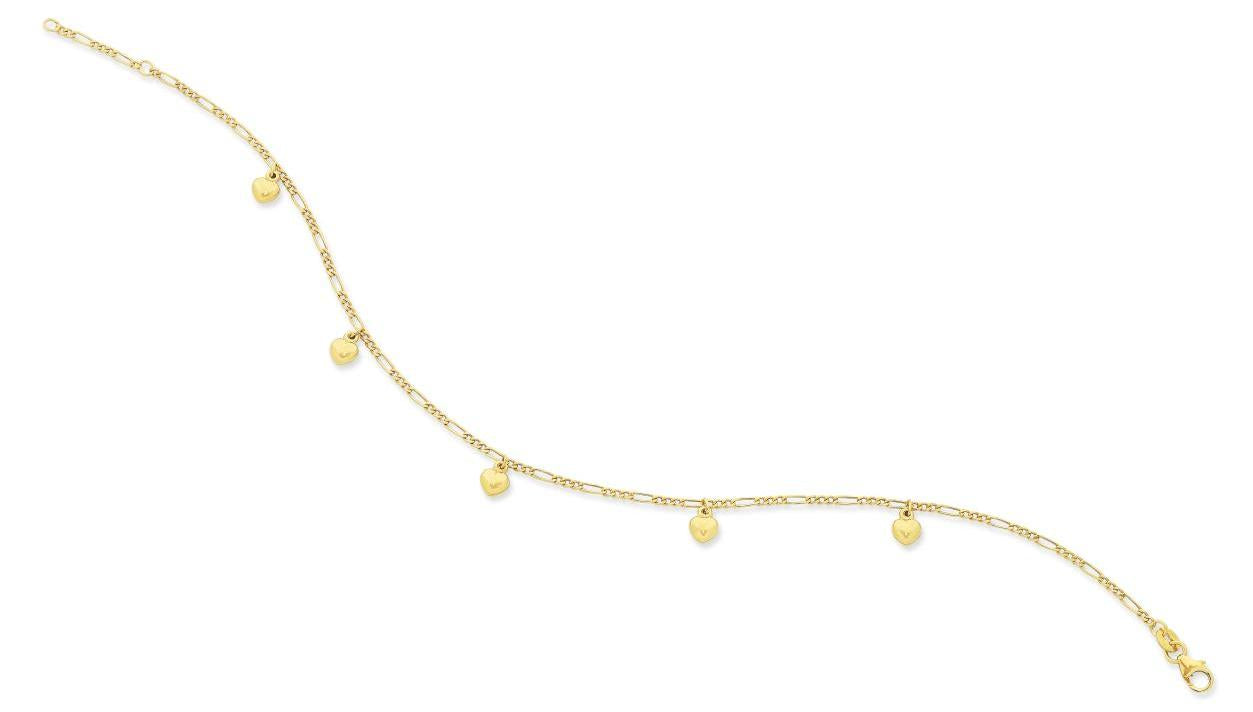 9ct Yellow Gold Silver Filled Anklet with Heart Charms