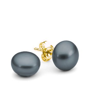 Ikecho 9ct Yellow Gold Black Dyed Pearl Stud Earrings