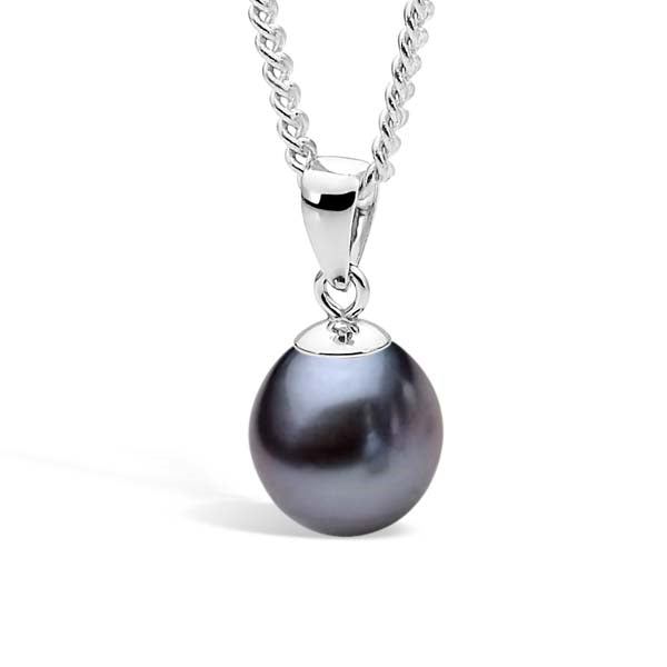 Ikecho Sterling Silver Black Dyed Pearl Drop Pendant