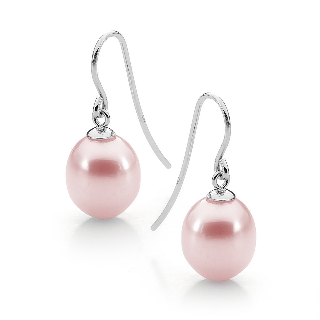 Ikecho Sterling Silver Pink Freshwater Pearl Sheppard Hook Earrings