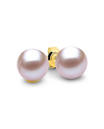 Ikecho 9ct Yellow Gold Pink Pearl Stud Earrings