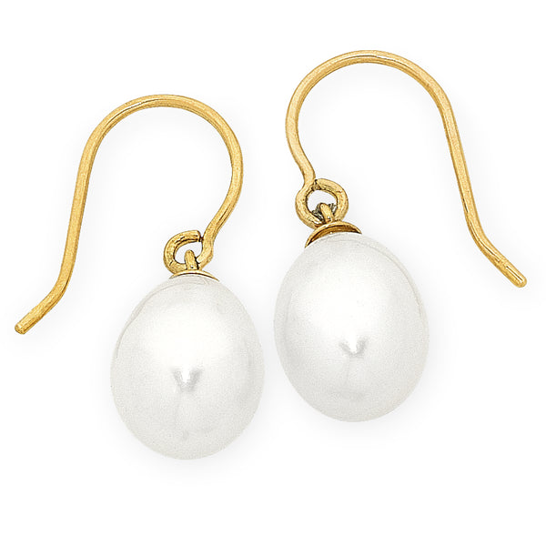 9ct Yellow Gold Freshwater Pearl Shepherd Hook Earrings