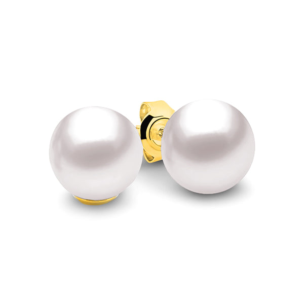 Ikecho 9ct Yellow Gold White Pearl Stud Earrings