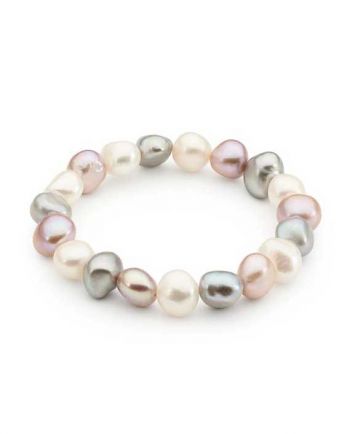 Ikecho White/Grey/Pink Pearl Elastic Bracelet