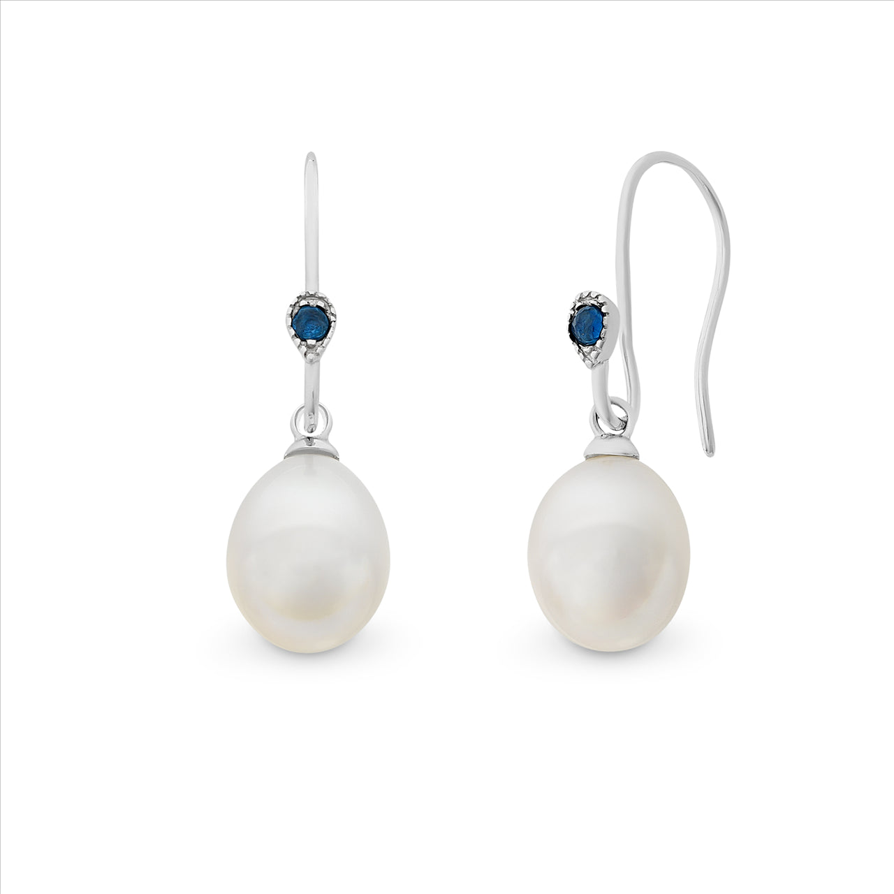 Sapphire & freshwater pearls earrings sterling silver