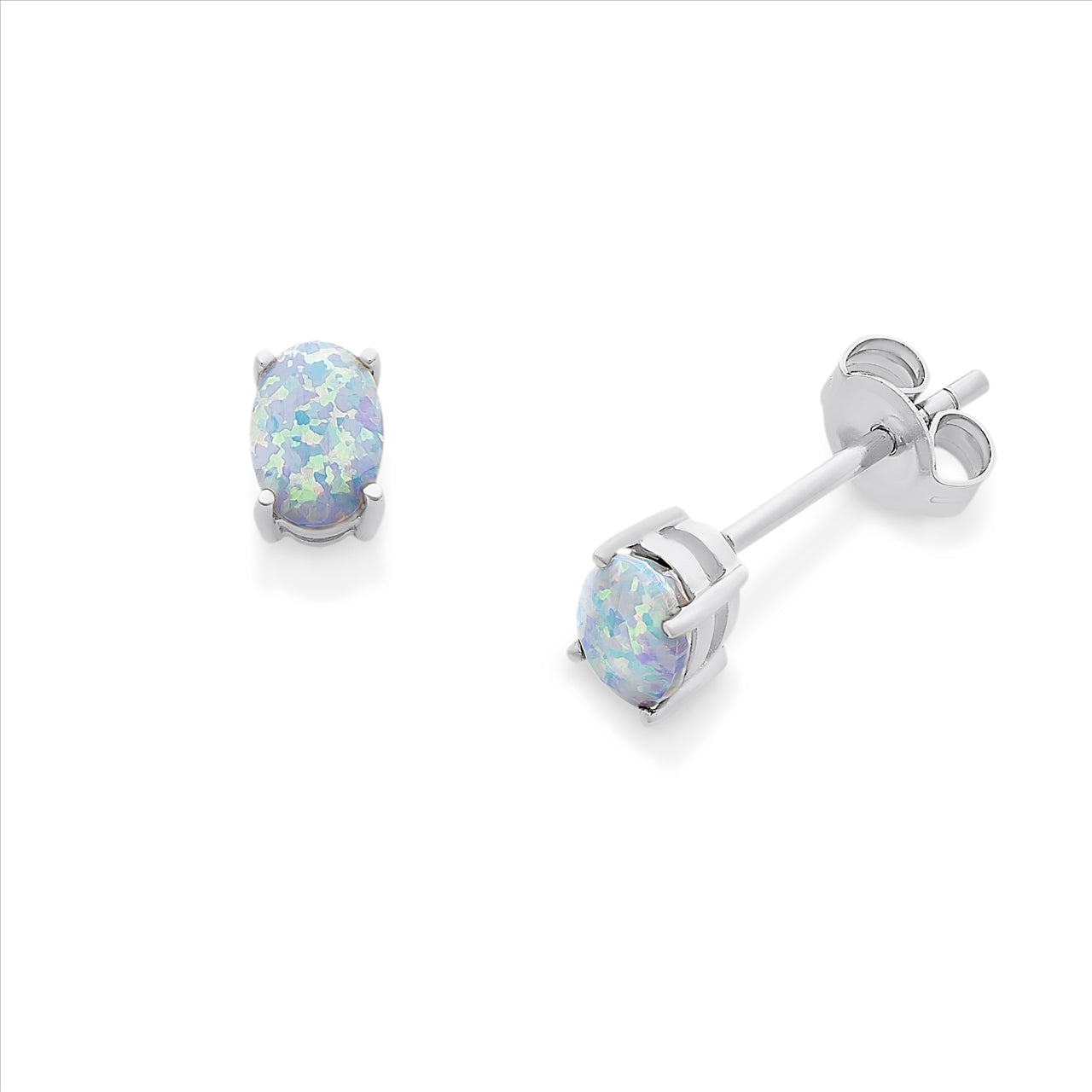 Sterling Silver Created Opal Stud Earrings