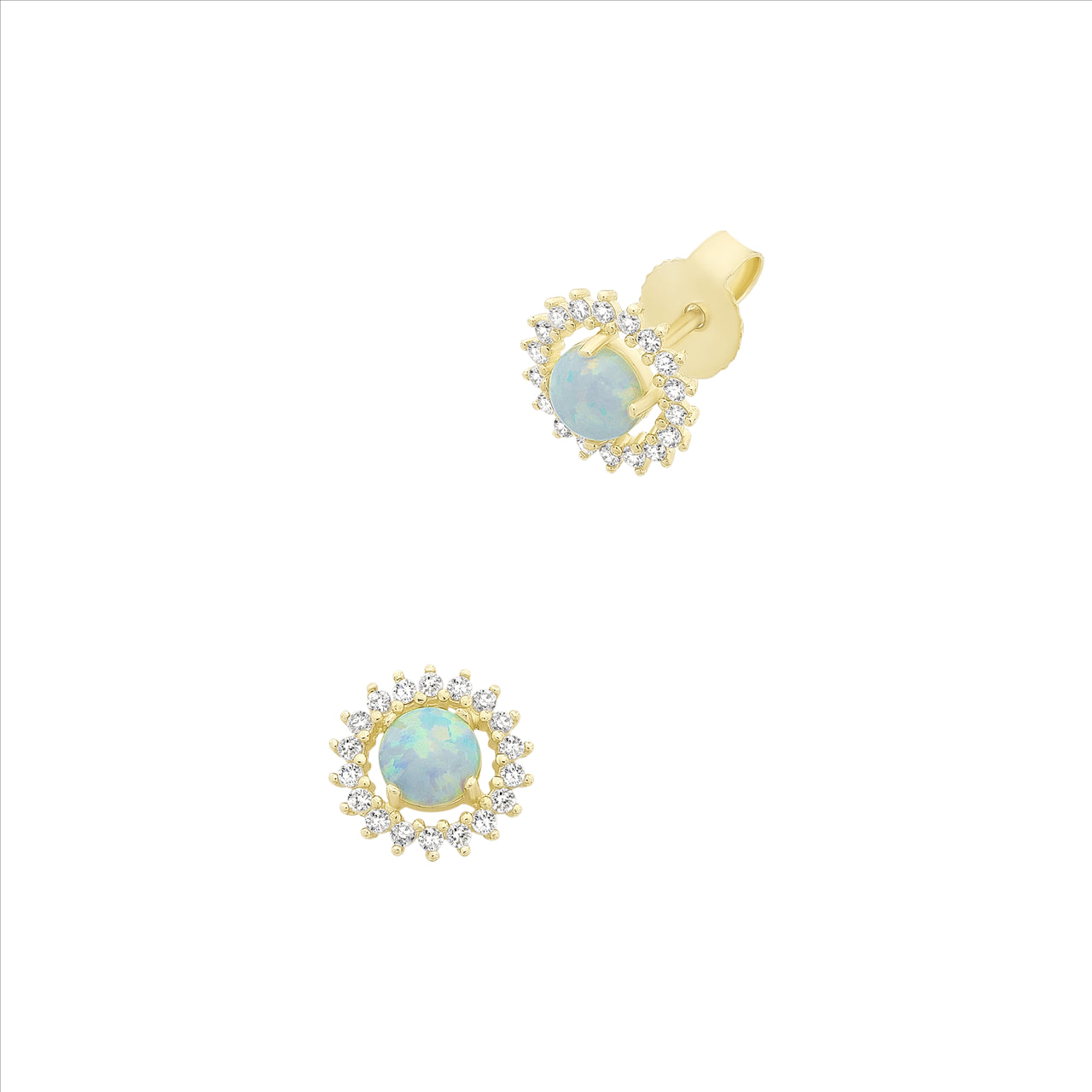 9ct Yellow Gold Created Opal & Cubic Zirconia Sun Stud Earrings