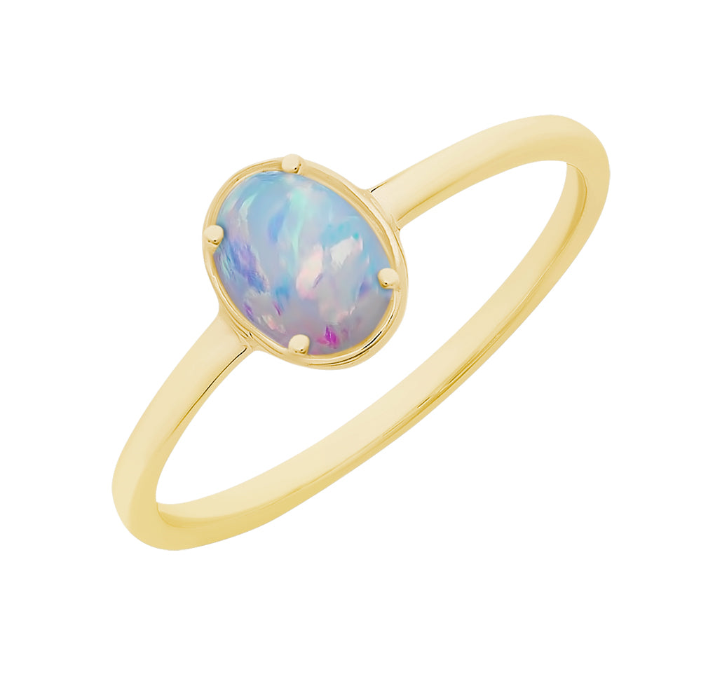 9ct Yellow Gold Created Opal Solitaire Ring