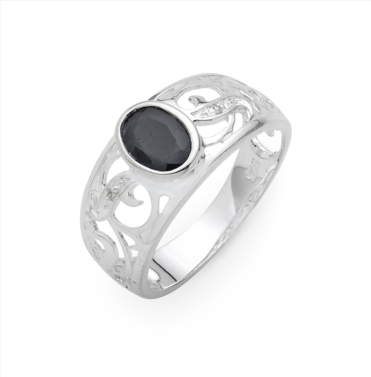 Sterling Silver Natural Sapphire & Diamond Filigree Ring