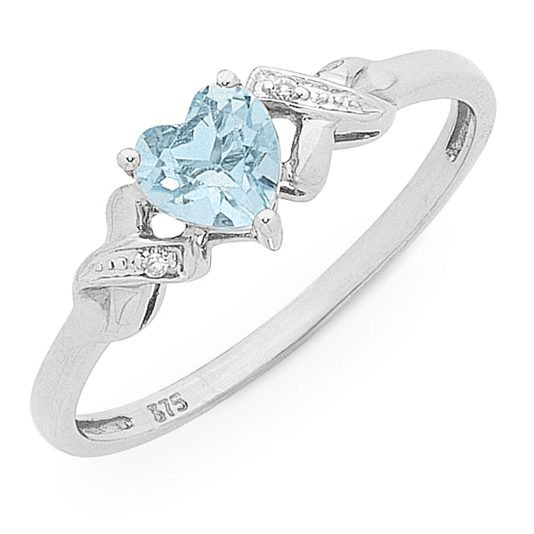 Sterling Silver Blue Topaz & Diamond Heart Ring